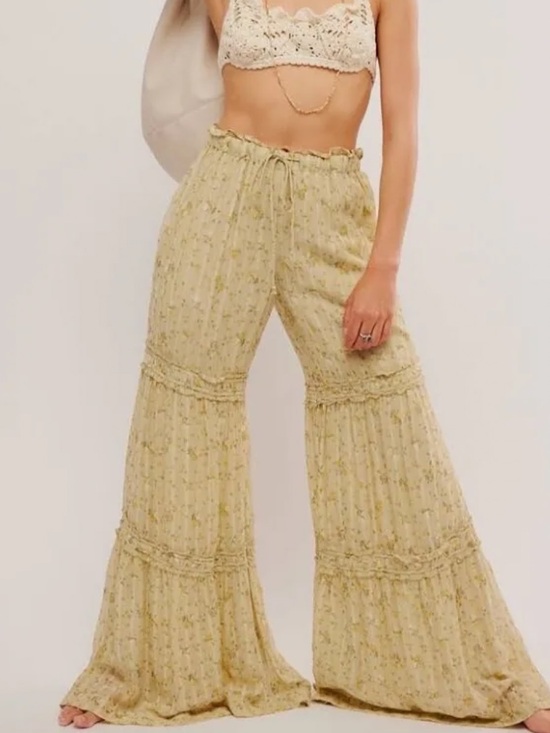 Free People Pants - Free People Yellow Emmaline Tiered Floral Pants